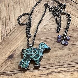 Lucky Brand Turquoise Brass reversible Bird Pendant Necklace